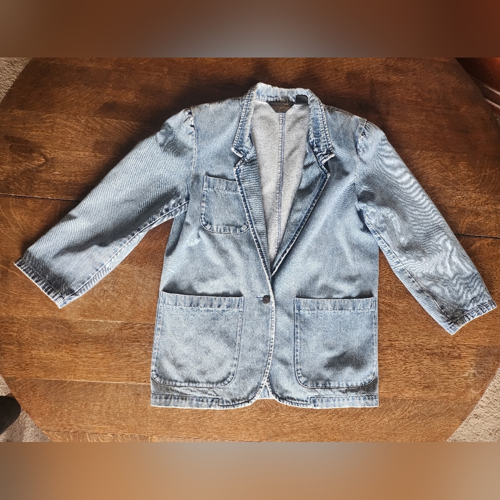 1980s Eddie Bauer Jean Jacket Jean Blazer Shouldar Pads Medium Vintage